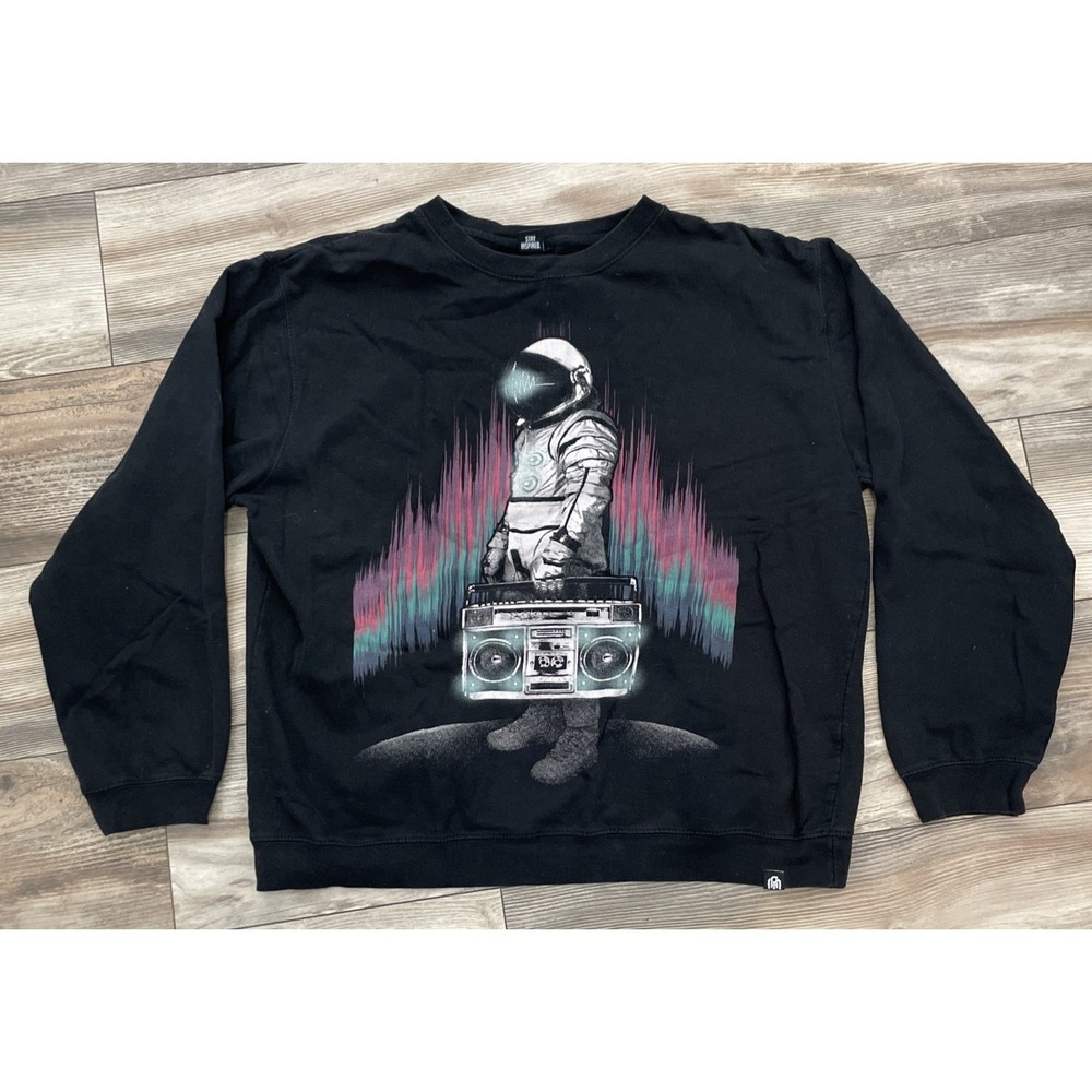Into The AM Men Crew Neck XXL Black Graphic Space Boom Box Long Sleeve Logo